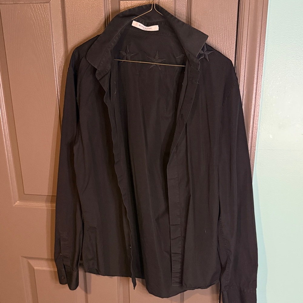 Mens Black Givenchy Paris Star Button Down Size 39